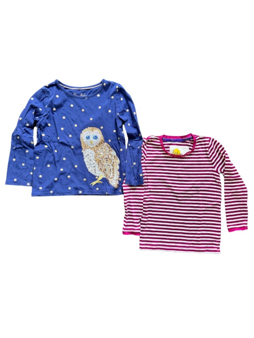 Mini Boden Girls 5-6Y Sequin Owl Pointelle Tee 2pc Bundle